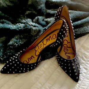 Sam Elderman size 8 high heel.  Black.  Silver studs all over.  Good condition